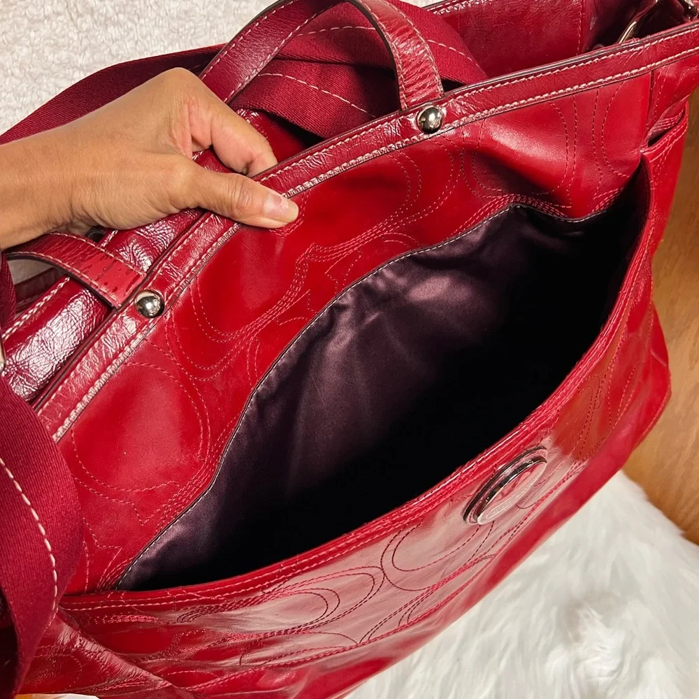 Coach Glossy Red diaper Baby Bag
